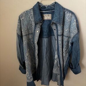 we the Free People denim lace embroidered Button Down Shirt medium